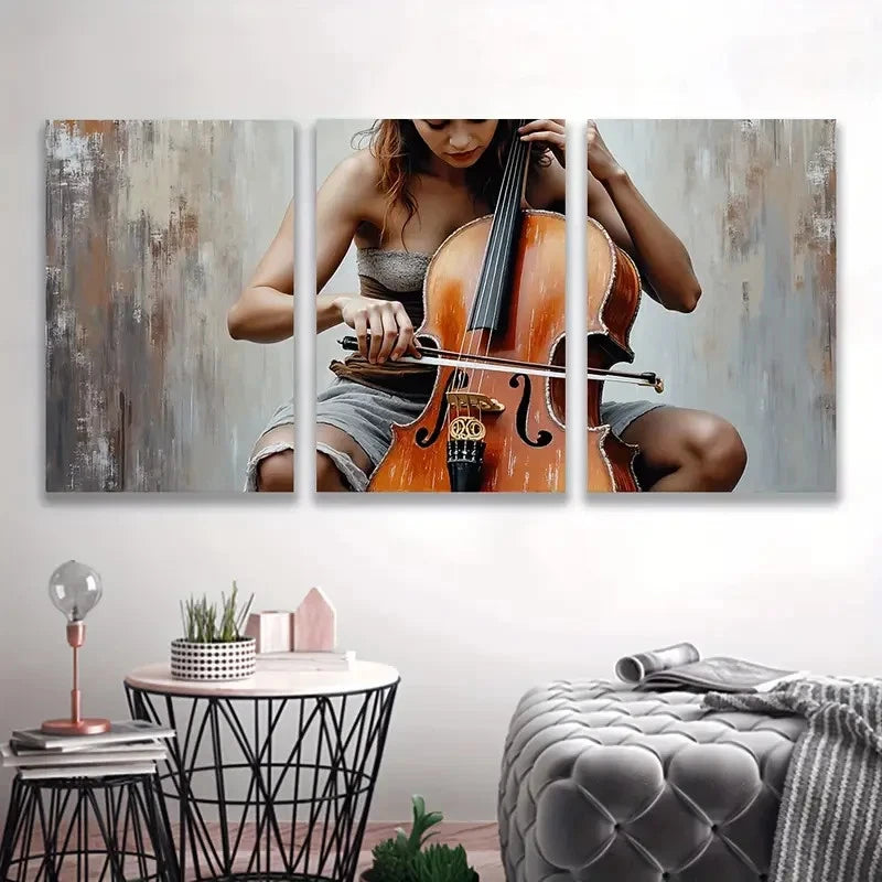 3pcs Women Playing Violin Art Deco Style   Wall Art Set Canvas Framed 40x60cm - High Quality Print 100% Australian Made Wall Canvas Ready to Hang - Bella Home Decor