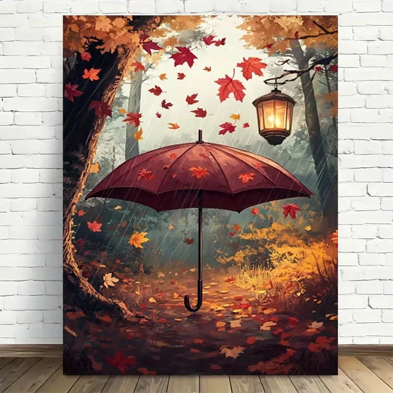 Beautiful Autumn Rain Forest Pathway Painting 40x60cm Metal Print Ready to Hang