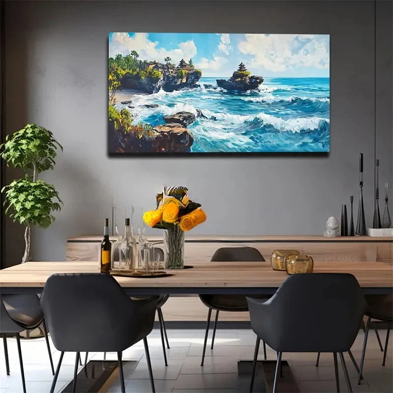 Blue Ocean & Sandy Shore Wall Art canvas office home room framed 120x60cm - Bella Home Decor
