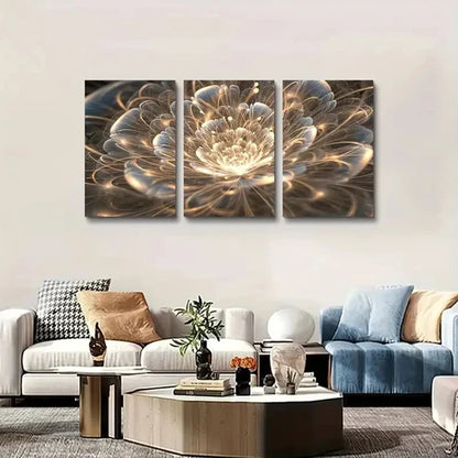3pcs Golden Lotus Modern Art Deco Floral Wall Art Set Canvas Unframed - High Quality Print 100% Australian Made Wall Canvas - Bella Home Decor