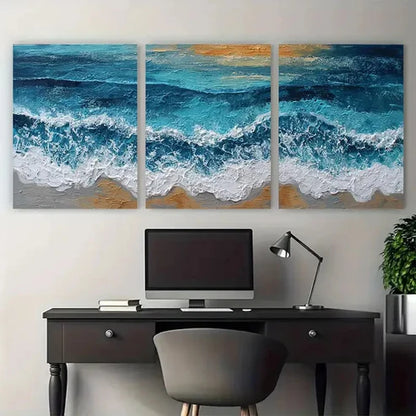 3pcs Beach Wave Ocean Dusk Evening Perfect Wall Art Canvas Unframed - High Quality Print 100% Australian Made Wall Canvas - Bella Home Decor