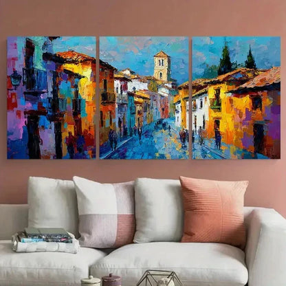 3pcs Cityscape Granada Carrera Del Darro Wall Art Canvas Unframed - High Quality Print 100% Australian Made Wall Canvas - Bella Home Decor