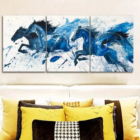 3pcs Black & Blue Horses Painting Décor Wall Art Set Canvas Unframed - High Quality Print 100% Australian Made Wall Canvas - Bella Home Decor