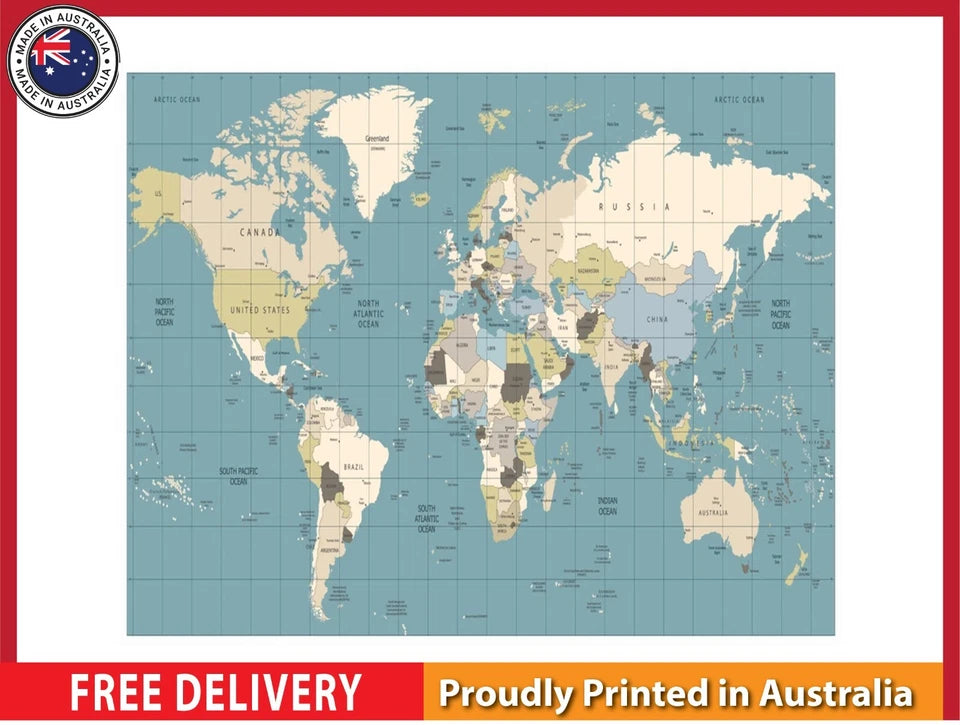 World Map with details 91x61cm poster AU