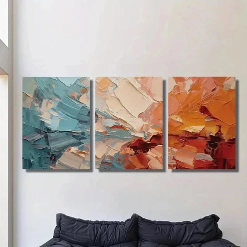 3pcs Vintage Red Blue Cream Oil Painting Wall Art Canvas Unframed - High Quality Print 100% Australian Made Wall Canvas