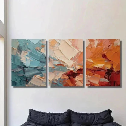 3pcs Vintage Red Blue Cream Oil Painting Wall Art Canvas Unframed - High Quality Print 100% Australian Made Wall Canvas