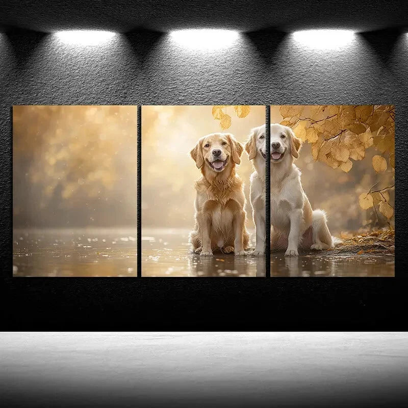 3pcs Dogs by The Forest Lake Animal Metal Print Ready to Hang Art - Bella Home Decor