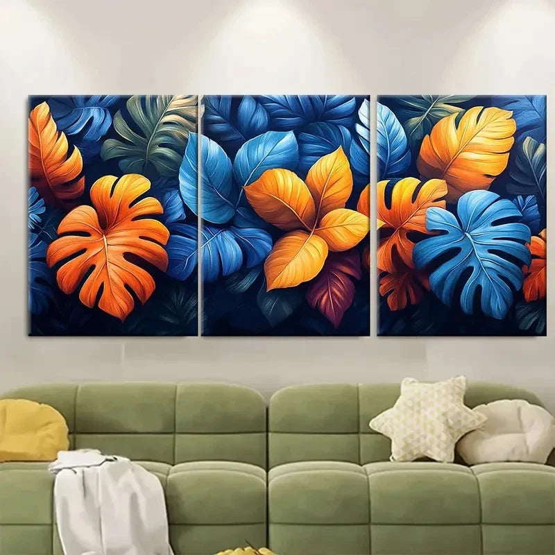 3pcs Tropical Jungle Leaf Abstract Design Wall Art Set Canvas Framed 40x60cm - High Quality Print 100% Australian Made Wall Canvas Ready to Hang