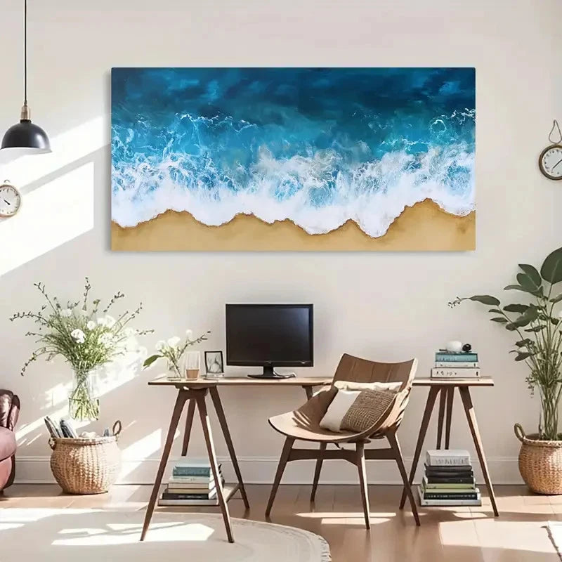 Ocean Waves and Sandy Beach Wall Art Canvas Office Home Room Framed 120x60cm