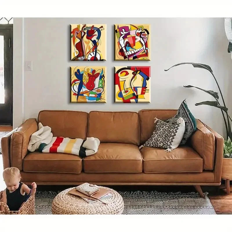 4pcs Cartoon Graffiti Canvas Wall Art Canvas Framed