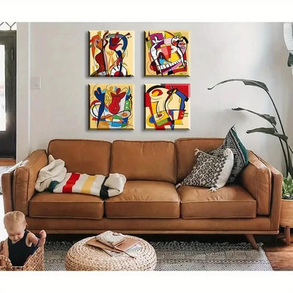 4pcs Cartoon Graffiti Canvas Wall Art Canvas Framed