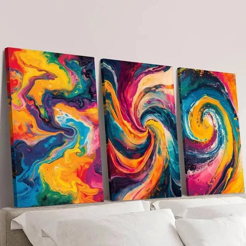 3pcs Abstract Bright Colors Fluid Wall Art Canvas Unframed - High Quality Print 100% Australian Made Wall Canvas - Bella Home Decor