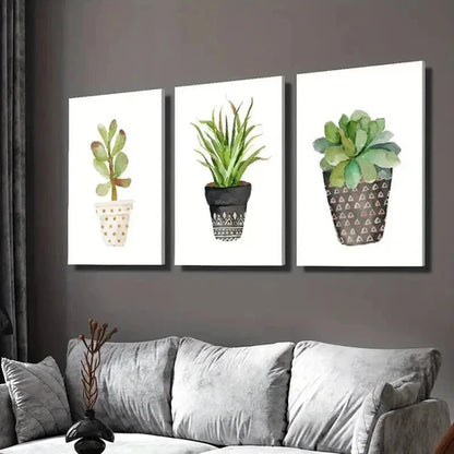 3pcs Vibrant Potted Succulent & Cactus Plant Wall Art Canvas Unframed - High Quality Print 100% Australian Made Wall Canvas
