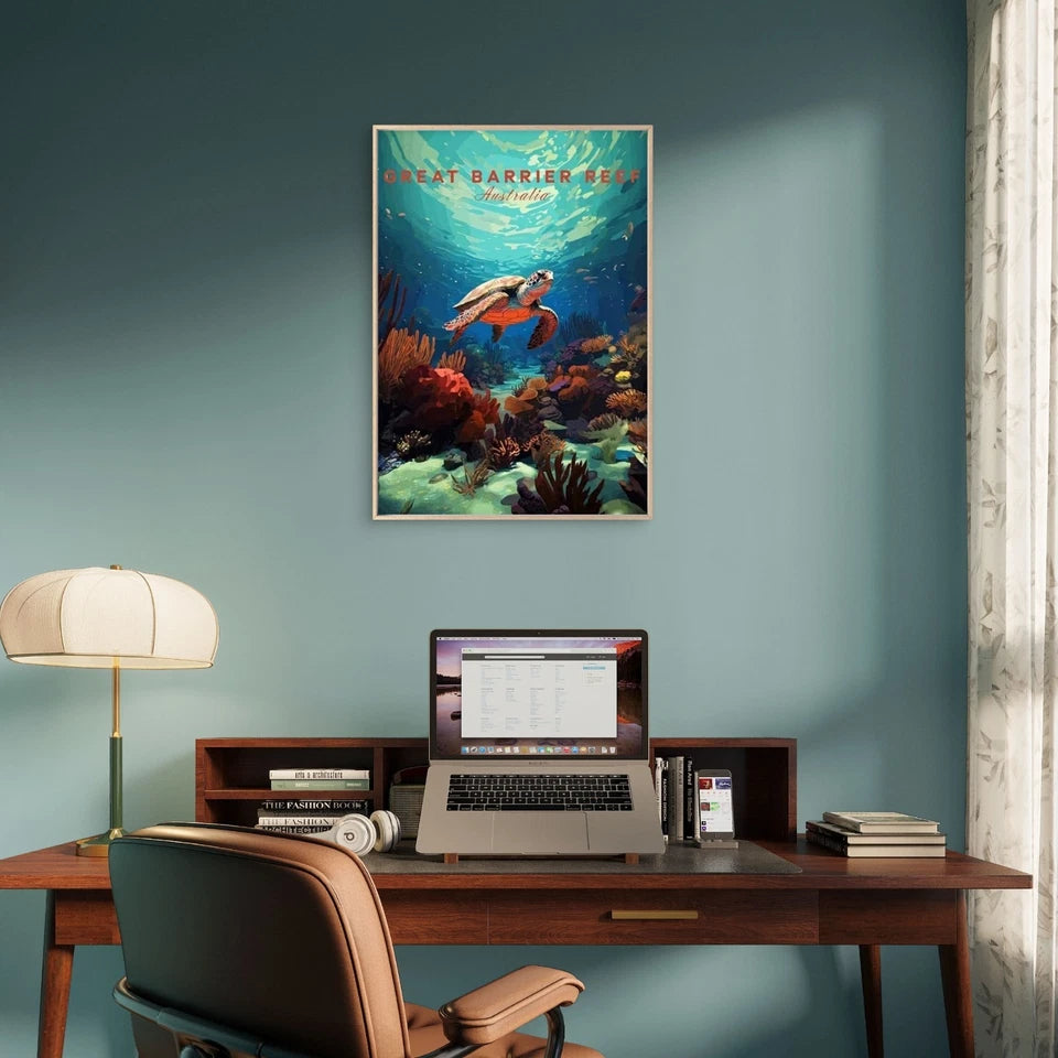 Retro Australia Great Barrier Reef Vintage Travel Poster Print Wall Art - Bella Home Decor