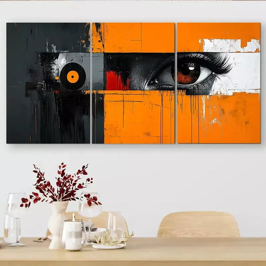 3pcs Bold Abstract Street Art Eye Vinyl Records Wall Art Set Canvas Framed 50x70cm - High Quality Print 100% Australian Made Wall Canvas Ready to Hang
