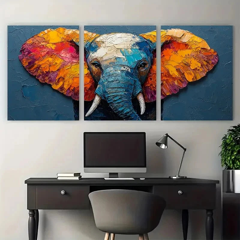 3pcs Colorful Abstract Elephant   Wall Art Set Canvas Framed 40x60cm - High Quality Print 100% Australian Made Wall Canvas Ready to Hang - Bella Home Decor