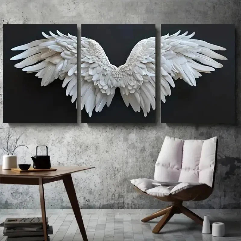 3pcs Abstract White Angel Wings Metal Print Ready to Hang Art - Bella Home Decor