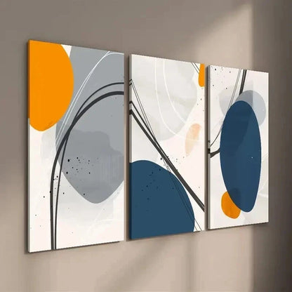 3pcs Abstract Line Art with Different Shapes Wall Art Set Canvas Framed 50x70cm - High Quality Print 100% Australian Made Wall Canvas Ready to Hang