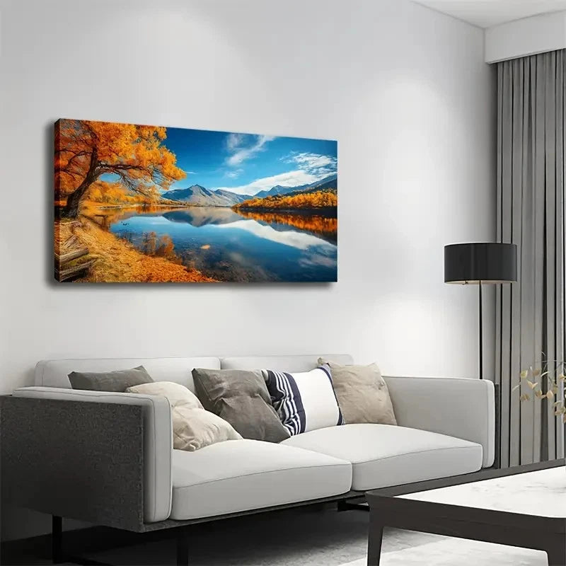 Vibrant Autumn Foliage & Snow Wall Art Canvas Office Home Room Framed 120x60cm