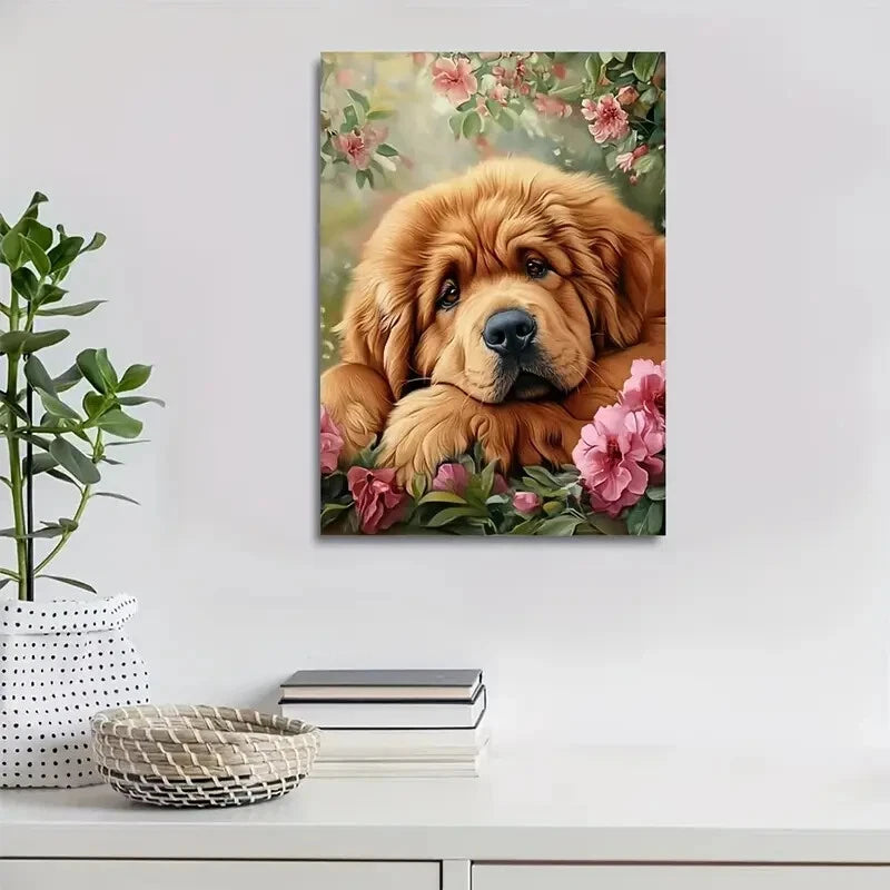 Cute Golden Retriever Puppy with Vibrant Painting 40x60cm Metal Print Ready to Hang - Bella Home Decor