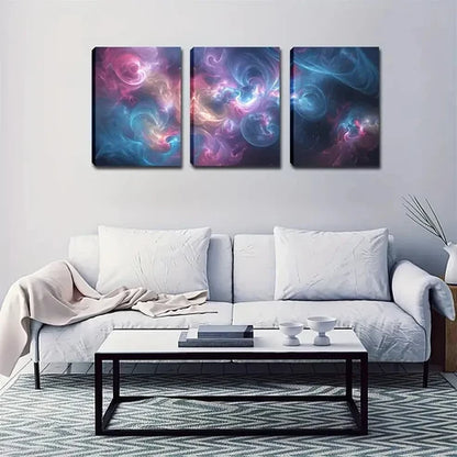 3pcs Pink Blue Yellow Flowing Smoke Abstract Wall Art Set Canvas Unframed - High Quality Print 100% Australian Made Wall Canvas