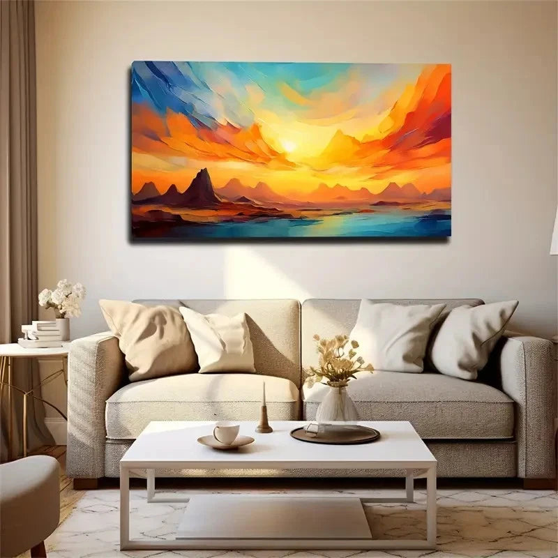 Landscape Sunset Horizontal Wall Art Canvas Office Home Room Framed 120x60cm