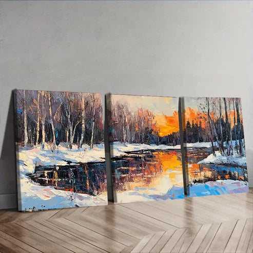 3pcs Winter Forest Waterproof Colorful Bright Wall Art Set Canvas Unframed - High Quality Print 100% Australian Made Wall Canvas