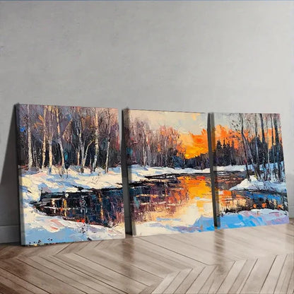 3pcs Winter Forest Waterproof Colorful Bright Wall Art Set Canvas Unframed - High Quality Print 100% Australian Made Wall Canvas