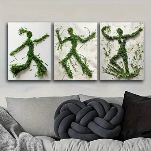 3 PCS Dancing In The Shape Greenery Wall Art Set Canvas Unframed - High Quality Print 100% Australian Made Wall Canvas - Bella Home Decor