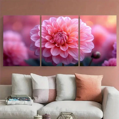 3pcs Paper Pink Dahlia Flower Floral Perfect Wall Art Set Canvas Framed 40x60cm - High Quality Print 100% Australian Made Wall Canvas Ready to Hang