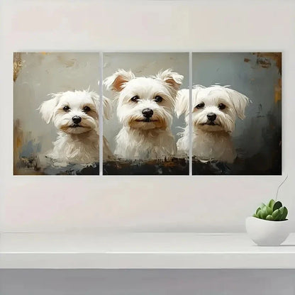 3pcs Adorable White Dog ART  Wall Art Set Canvas Framed 50x70cm - High Quality Print 100% Australian Made Wall Canvas Ready to Hang - Bella Home Decor