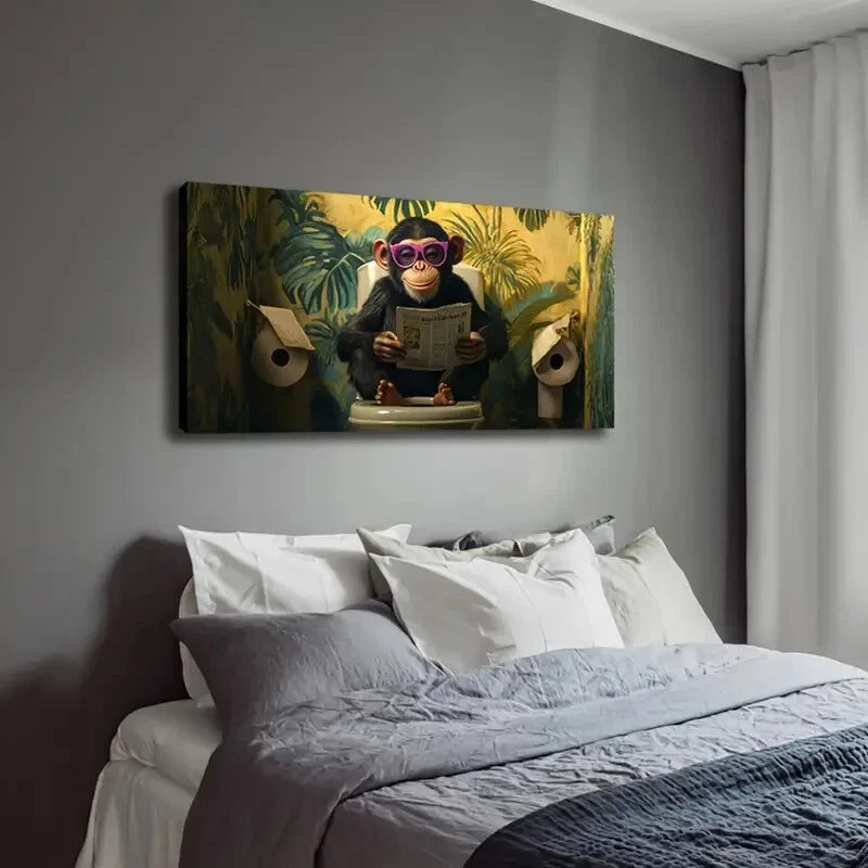 Gorilla with Pink Glasses Décor Wall Art Canvas Office Home Room Framed 120x60cm - Bella Home Decor