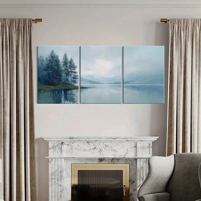 3pcs Mountain View Lake Reflection Pine Trees Metal Print Ready to Hang Art - Bella Home Decor