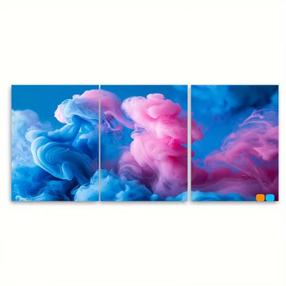 3pcs Abstract Blue Pink Ink Metal Print Ready to Hang Art - Bella Home Decor