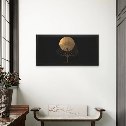 Golden Tree Silhouette Abstract Sun Wall Art Canvas Office Home Framed 120x60cm