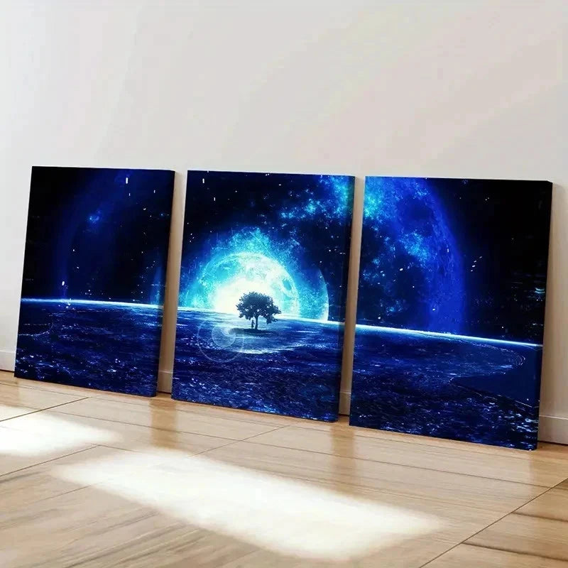 3pcs Vibrant Alien Planet & Cosmic Tree Wall Art Set Canvas Framed 40x60cm - High Quality Print 100% Australian Made Wall Canvas Ready to Hang - Bella Home Decor