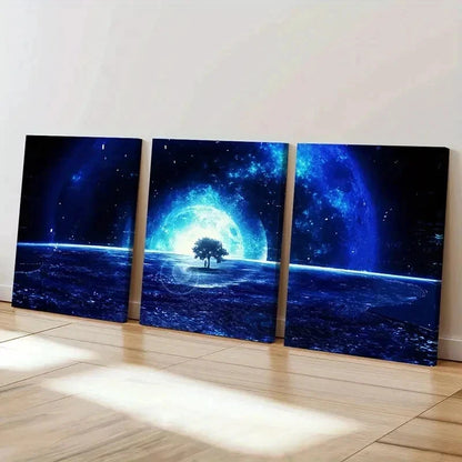3pcs Vibrant Alien Planet & Cosmic Tree Wall Art Set Canvas Framed 40x60cm - High Quality Print 100% Australian Made Wall Canvas Ready to Hang - Bella Home Decor