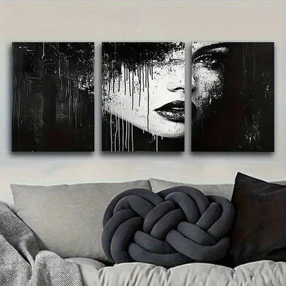 3pcs Monochrome Dripping Portrait Wall Art Set Canvas Unframed - High Quality Print 100% Australian Made Wall Canvas - Bella Home Decor