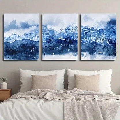 3pcs Abstract Blue White Navy Blue Mountains Wall Art Set Canvas Unframed - High Quality Print 100% Australian Made Wall Canvas - Bella Home Decor