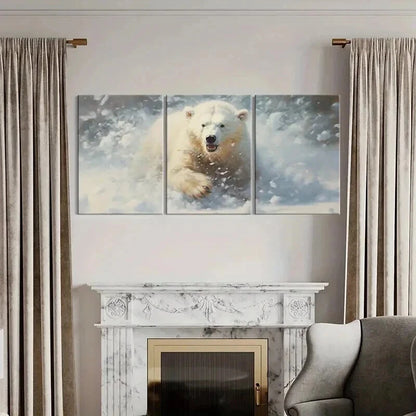 3pcs Polar Bears In The Snow Vintage Wall Art Set Canvas Framed 50x70cm - High Quality Print 100% Australian Made Wall Canvas Ready to Hang - Bella Home Decor