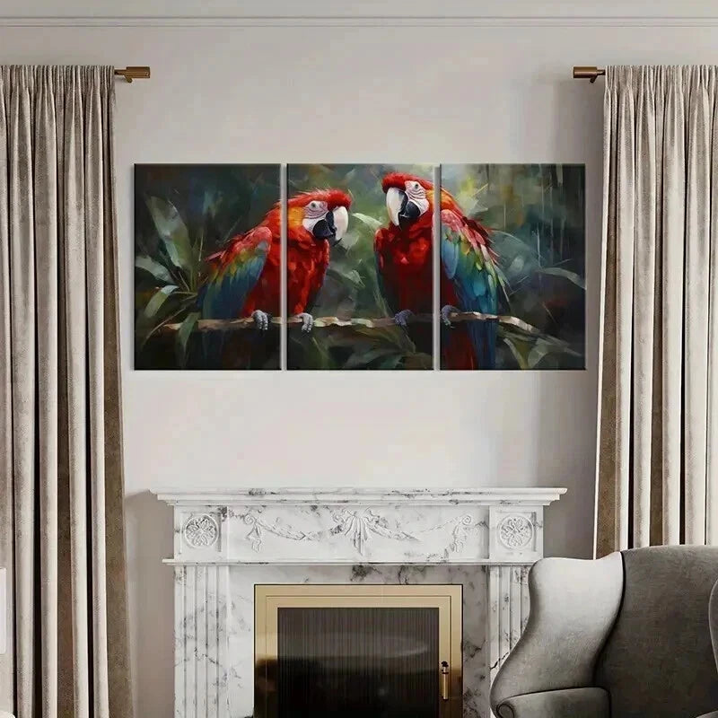 3pcs Red Macaw Birds In The Rainforest Wall Art Set Canvas Framed 40x60cm - High Quality Print 100% Australian Made Wall Canvas Ready to Hang - Bella Home Decor