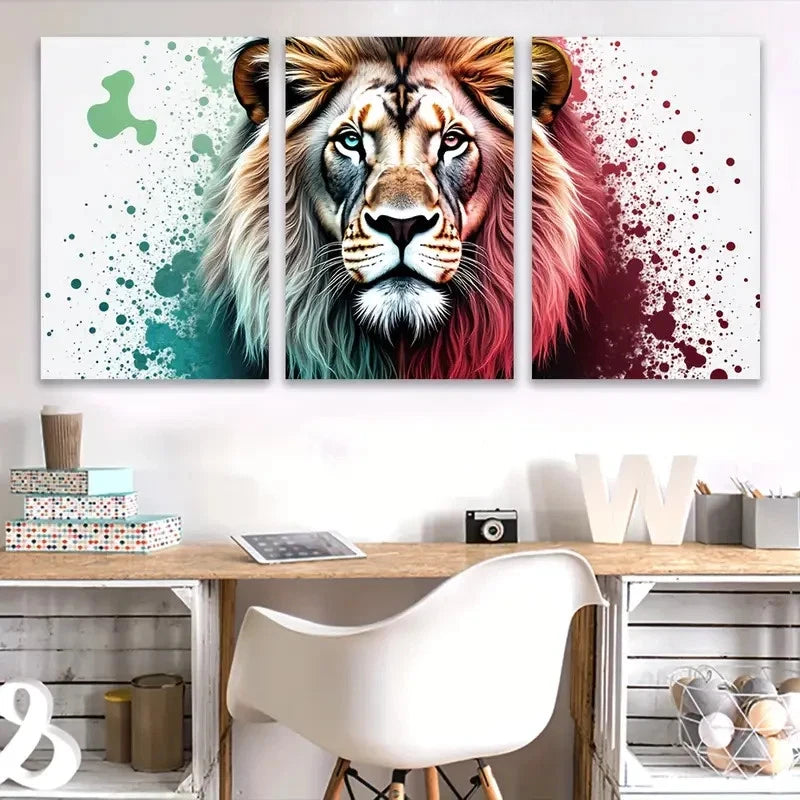 3pcs Colorful Lion Portrait Wall Art Set Canvas Framed 60x90cm - High Quality Print 100% Australian Made Wall Canvas Ready to Hang - Bella Home Decor
