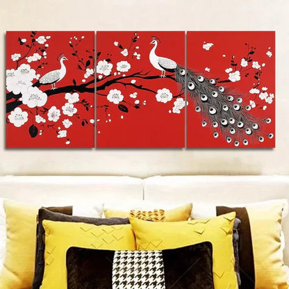 3 PCS Modern Peacock & Floral Design Wall Art Set Canvas Unframed - High Quality Print 100% Australian Made Wall Canvas - Bella Home Decor