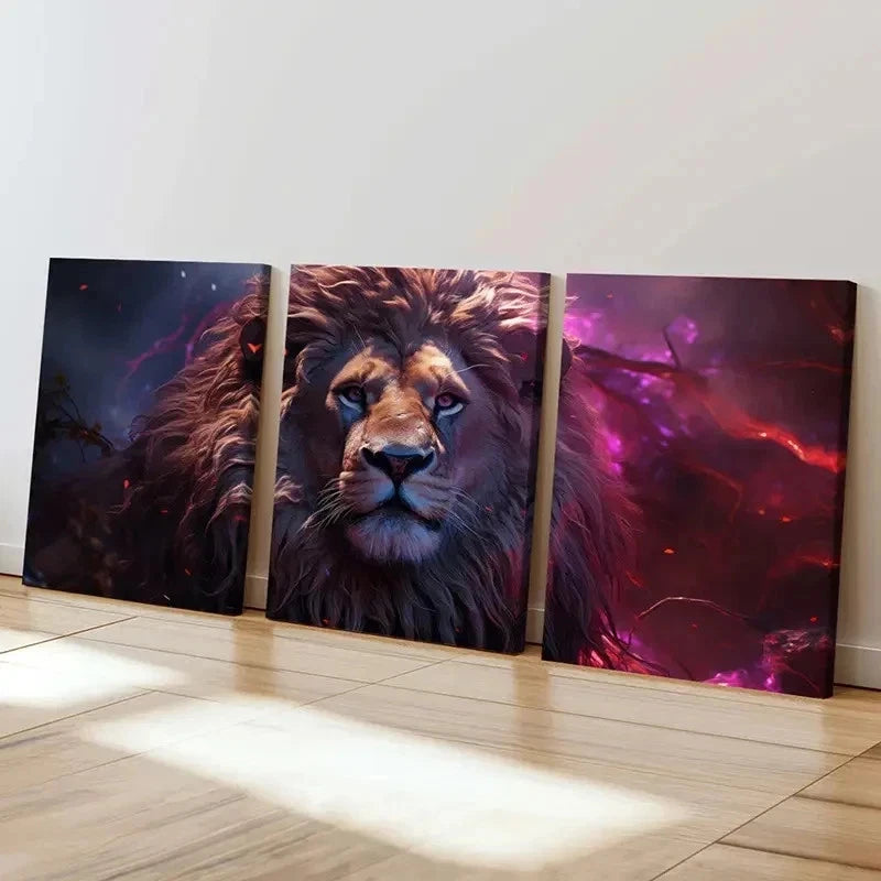 3pcs Fantasy Animal Art Lion Abstract Wall Art Set Canvas Framed 60x90cm - High Quality Print 100% Australian Made Wall Canvas Ready to Hang