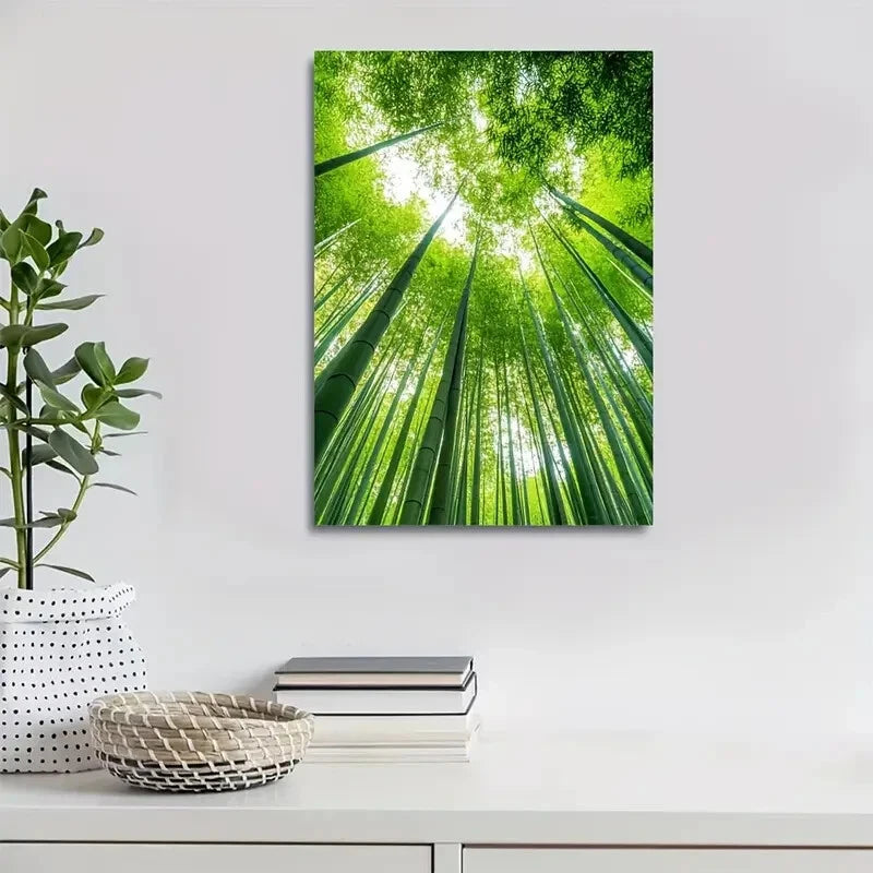 Serene Bamboo Vibrant Bamboo Forest Scene Painting 40x60cm Metal Print Ready to Hang - Bella Home Decor