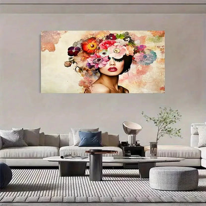 Fantasy Woman Vibrant Flowers Wall Art Canvas Office Home Room Framed 120x60cm