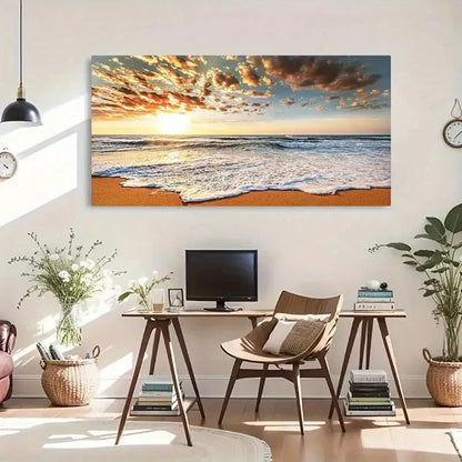 Vibrant Sky Clouds & Ocean Wall Art Canvas Office Home Room Framed 120x60cm