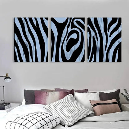 3pcs Black & White Abstract Zebra Stripe  Wall Art Set Canvas Framed 50x70cm - High Quality Print 100% Australian Made Wall Canvas Ready to Hang - Bella Home Decor