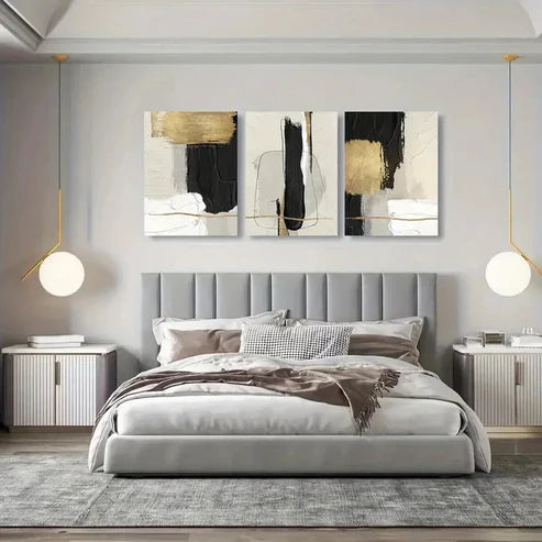 3pcs Black Golden & White Abstract Wall Art Canvas Unframed – High Quality Print 100% Australian Made Wall Canvas - Bella Home Decor