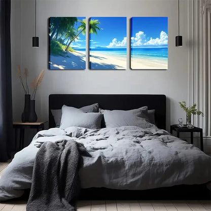 3pcs Tropical Beach & Palm Tree Horizon Perfect Wall Art Set Canvas Framed 40x60cm - High Quality Print 100% Australian Made Wall Canvas Ready to Hang - Bella Home Decor